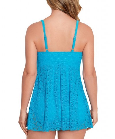 Women's Tummy-Control Flyaway Swimdress Blue $58.56 Swimsuits