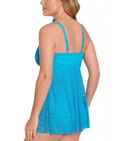 Women's Tummy-Control Flyaway Swimdress Blue $58.56 Swimsuits