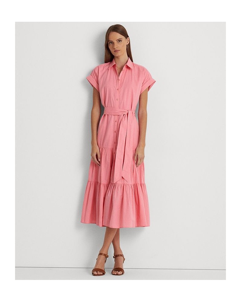 Women's Gingham Belted Cotton Dress Poolside Rose $91.65 Dresses