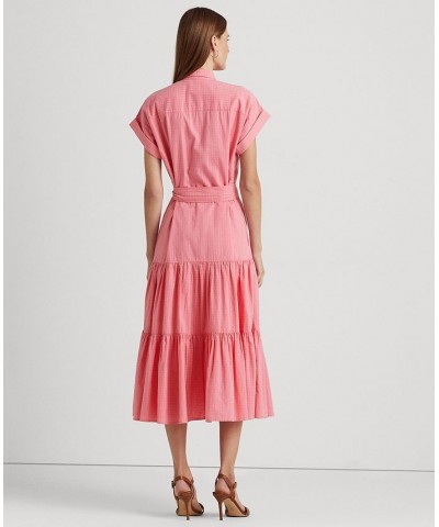 Women's Gingham Belted Cotton Dress Poolside Rose $91.65 Dresses