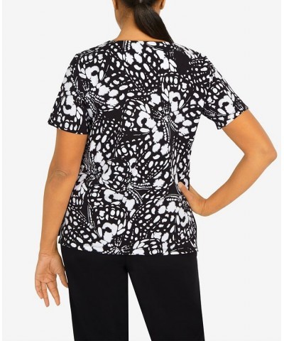 Women's Summer in The City Abstract Butterfly Split Neck Top Black, White $32.90 Tops