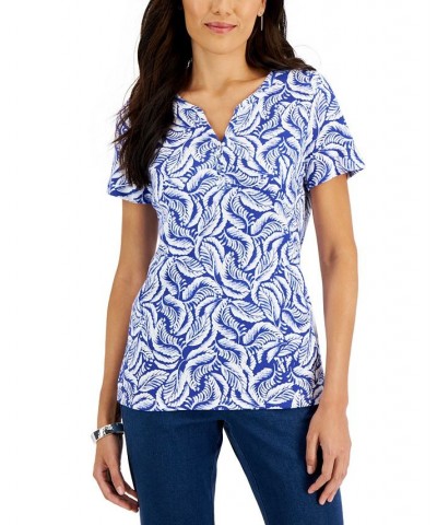 Women's Short-Sleeve Printed Henley Top Purple $10.99 Tops