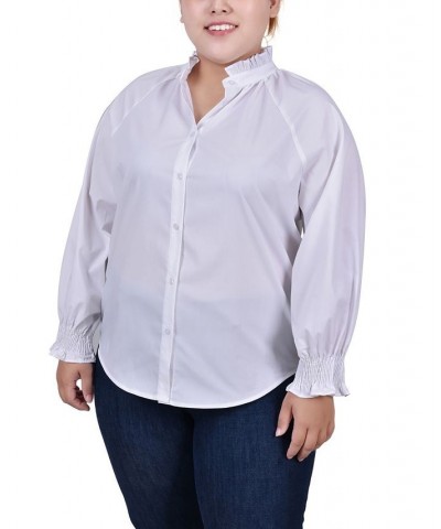 Plus Size Long Sleeve Button Front Blouse White $17.52 Tops