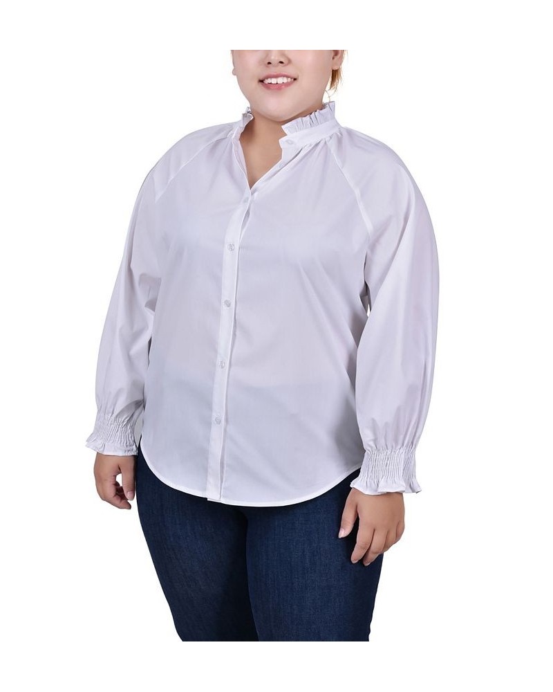 Plus Size Long Sleeve Button Front Blouse White $17.52 Tops