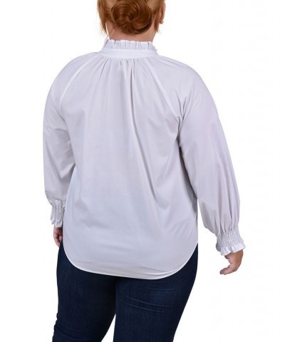 Plus Size Long Sleeve Button Front Blouse White $17.52 Tops