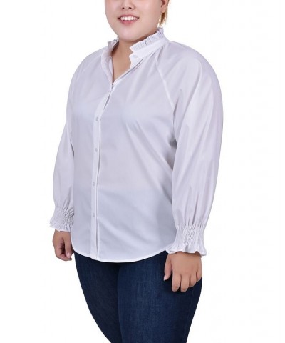 Plus Size Long Sleeve Button Front Blouse White $17.52 Tops