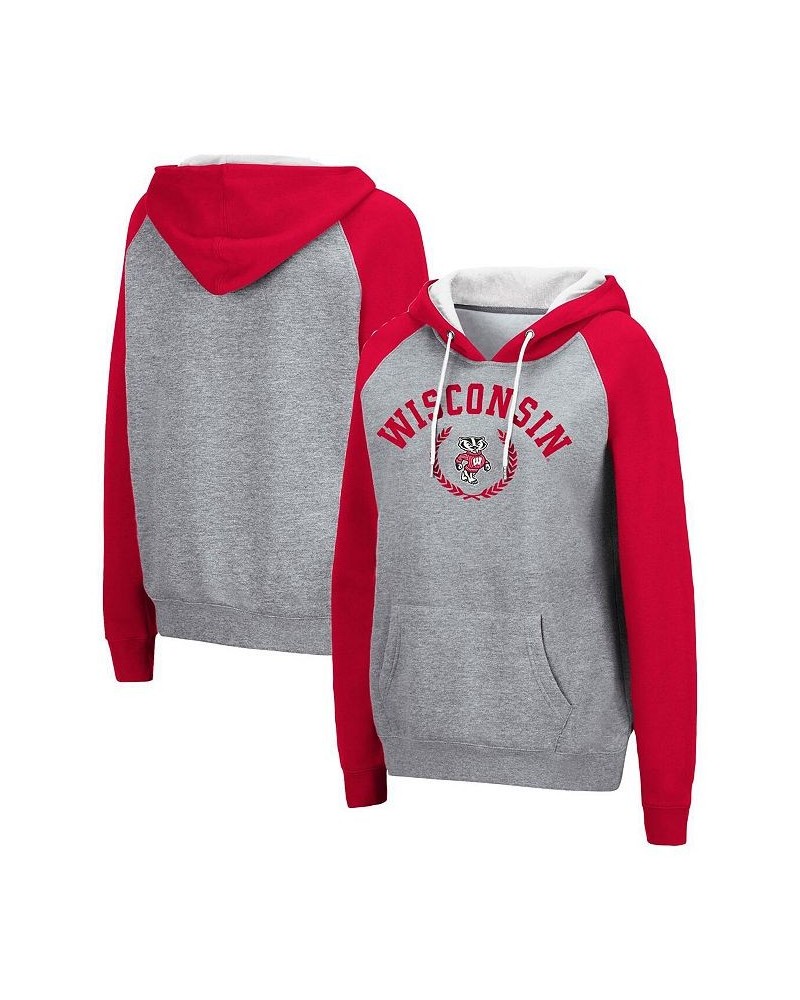 Women's Heather Gray Wisconsin Badgers Contrast Raglan Pullover Hoodie Heather Gray $25.85 Sweatshirts