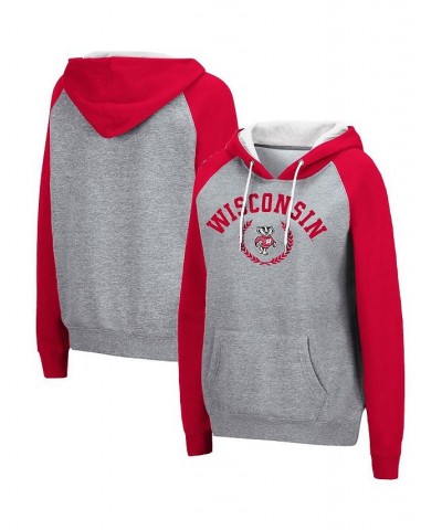 Women's Heather Gray Wisconsin Badgers Contrast Raglan Pullover Hoodie Heather Gray $25.85 Sweatshirts