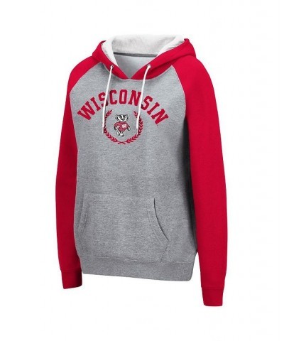 Women's Heather Gray Wisconsin Badgers Contrast Raglan Pullover Hoodie Heather Gray $25.85 Sweatshirts