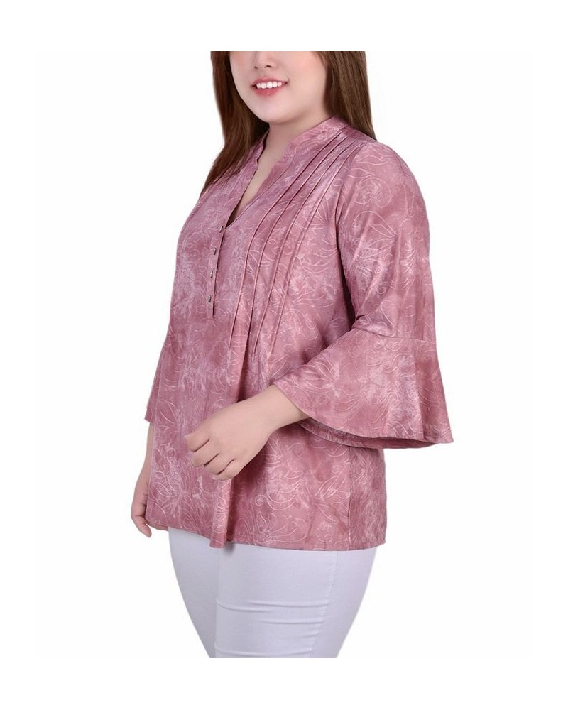 Plus Size Pleat Front Y-Neck Top Mauve Tie Dye $11.68 Tops