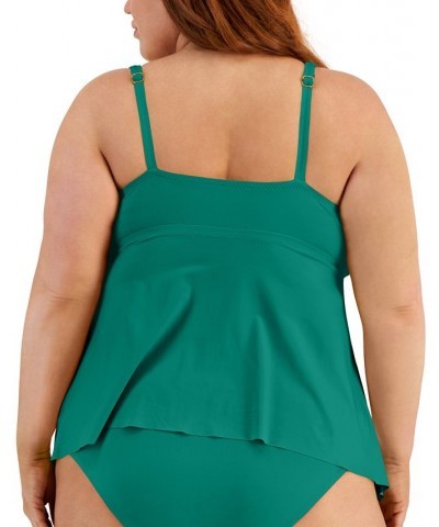 ETC Plus Size Color Code Keyhole Tankini Swim Top & Side-Shirred Hipster Bikini Bottoms Grass Green $37.80 Swimsuits