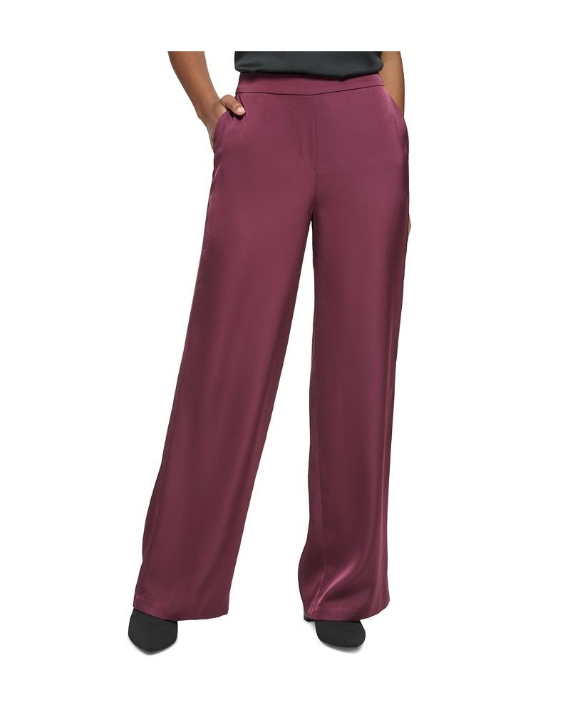 Women's Pull-On High-Rise Wide-Leg Pants Red $29.30 Pants