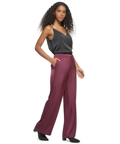 Women's Pull-On High-Rise Wide-Leg Pants Red $29.30 Pants