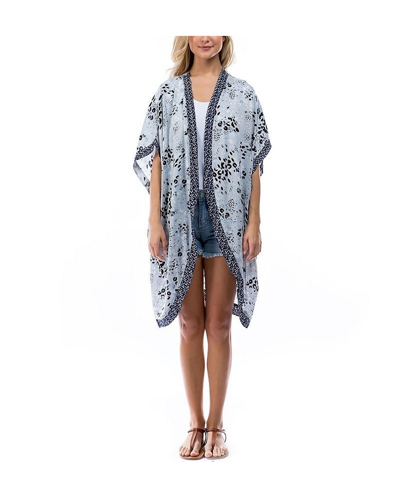 Women's Animal Print Lightweight Kimono Blue $24.58 Tops