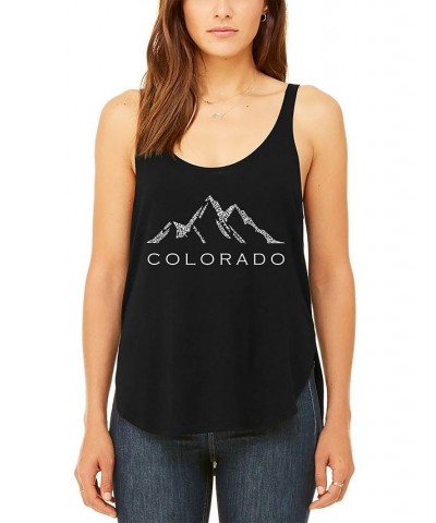 Women's Premium Colorado Ski Towns Word Art Flowy Tank Top Black $24.29 Tops