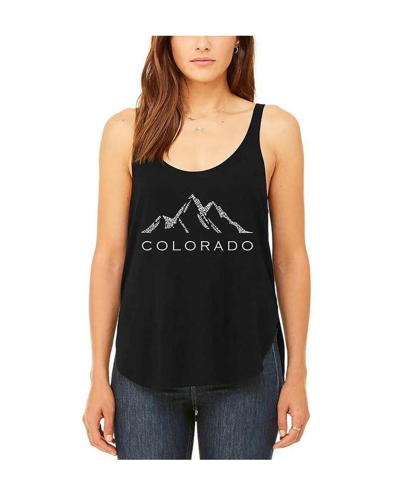 Women's Premium Colorado Ski Towns Word Art Flowy Tank Top Black $24.29 Tops