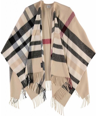 Women's Fraas Plaid Ruana Wrap with Fringe-Trim Tan/Beige $59.45 Sweaters