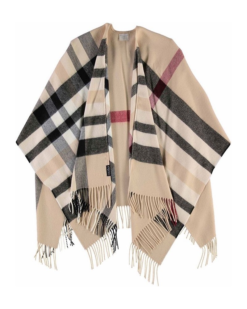 Women's Fraas Plaid Ruana Wrap with Fringe-Trim Tan/Beige $59.45 Sweaters