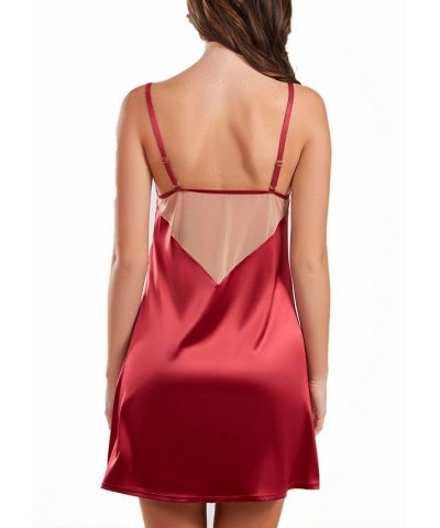 Women's Jenna Contrast Nude and Burgundy Satin Chemise Burgundy $32.12 Sleepwear