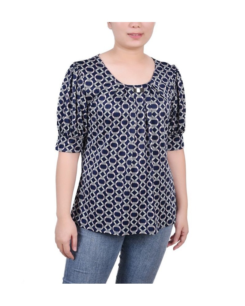 Petite Printed Balloon Sleeve Top Navy Taupe Link $14.72 Tops