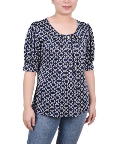 Petite Printed Balloon Sleeve Top Navy Taupe Link $14.72 Tops