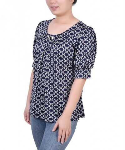 Petite Printed Balloon Sleeve Top Navy Taupe Link $14.72 Tops