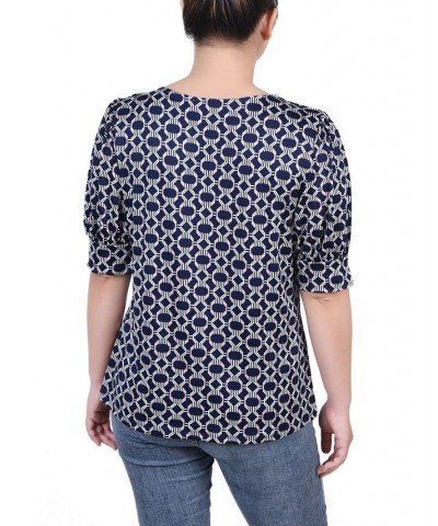 Petite Printed Balloon Sleeve Top Navy Taupe Link $14.72 Tops