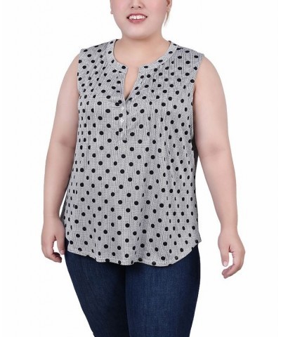 Plus Size Sleeveless Knit Y neck Top Black, White Abstract Dot $13.94 Tops