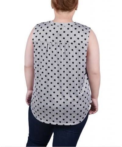 Plus Size Sleeveless Knit Y neck Top Black, White Abstract Dot $13.94 Tops