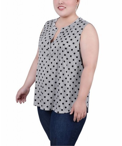 Plus Size Sleeveless Knit Y neck Top Black, White Abstract Dot $13.94 Tops