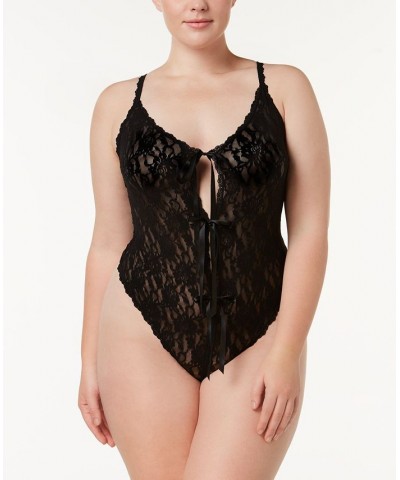 Plus Size After Midnight Crotchless Keyhole Lingerie Teddy 488406X Black $52.25 Tops