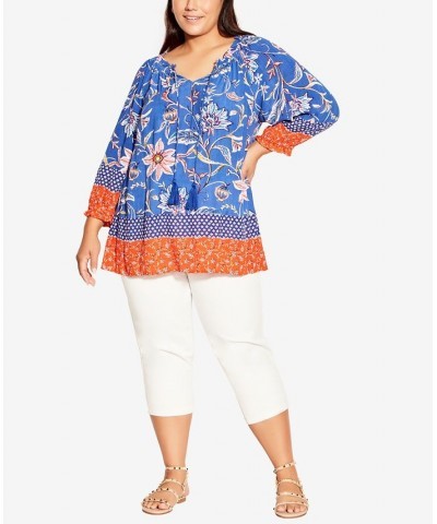 Plus Size Brea Peasant Top Blue Boho Border $39.75 Tops