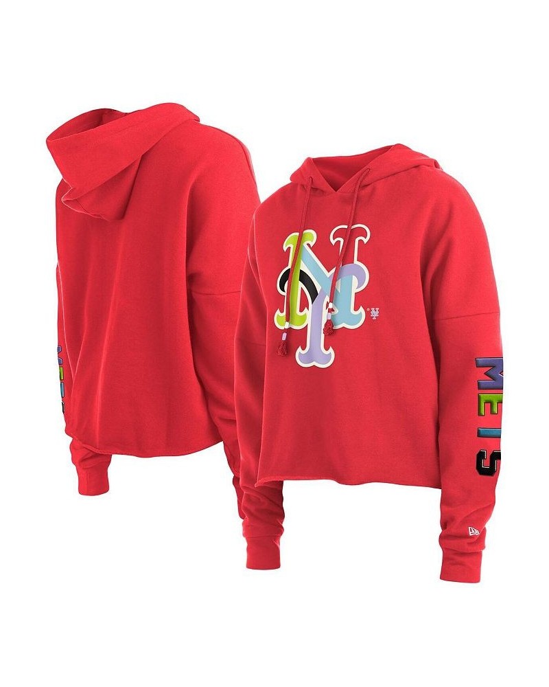 Women's Red New York Mets Fashion High Hip Pullover Hoodie Red $37.60 Sweatshirts