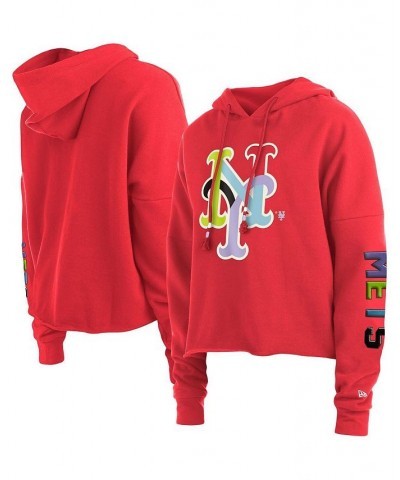 Women's Red New York Mets Fashion High Hip Pullover Hoodie Red $37.60 Sweatshirts