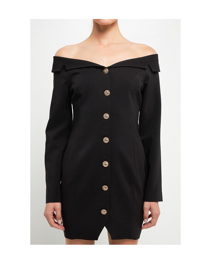 Women's Off the Shoulder Blazer Dress Black $66.30 Dresses