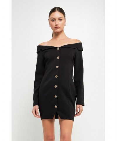 Women's Off the Shoulder Blazer Dress Black $66.30 Dresses