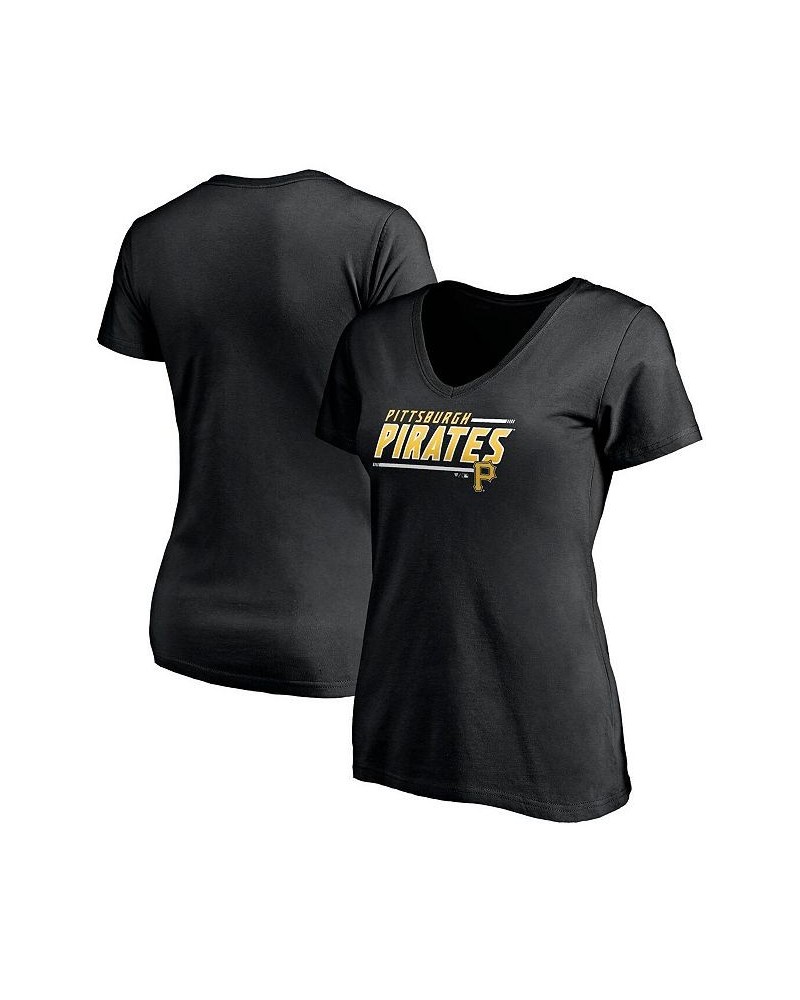 Women's Black Pittsburgh Pirates Mascot In Bounds V-Neck T-shirt Black $16.34 Tops