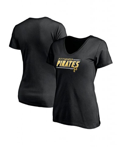 Women's Black Pittsburgh Pirates Mascot In Bounds V-Neck T-shirt Black $16.34 Tops