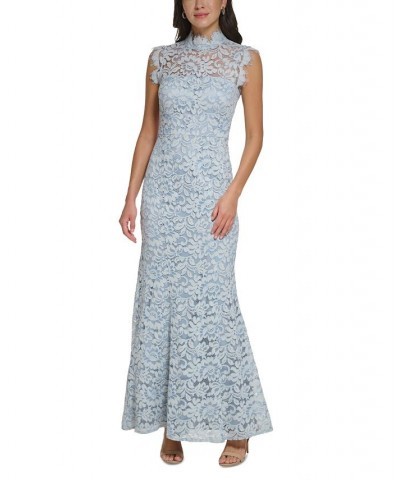 Women's Lace Mock Neck Cutout-Back Sleeveless Gown Sky $109.44 Dresses