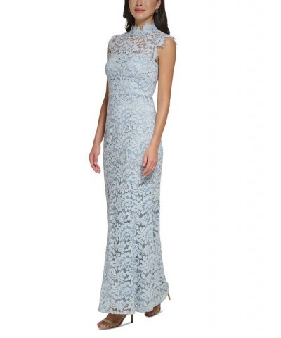 Women's Lace Mock Neck Cutout-Back Sleeveless Gown Sky $109.44 Dresses