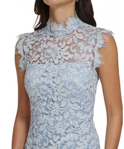 Women's Lace Mock Neck Cutout-Back Sleeveless Gown Sky $109.44 Dresses