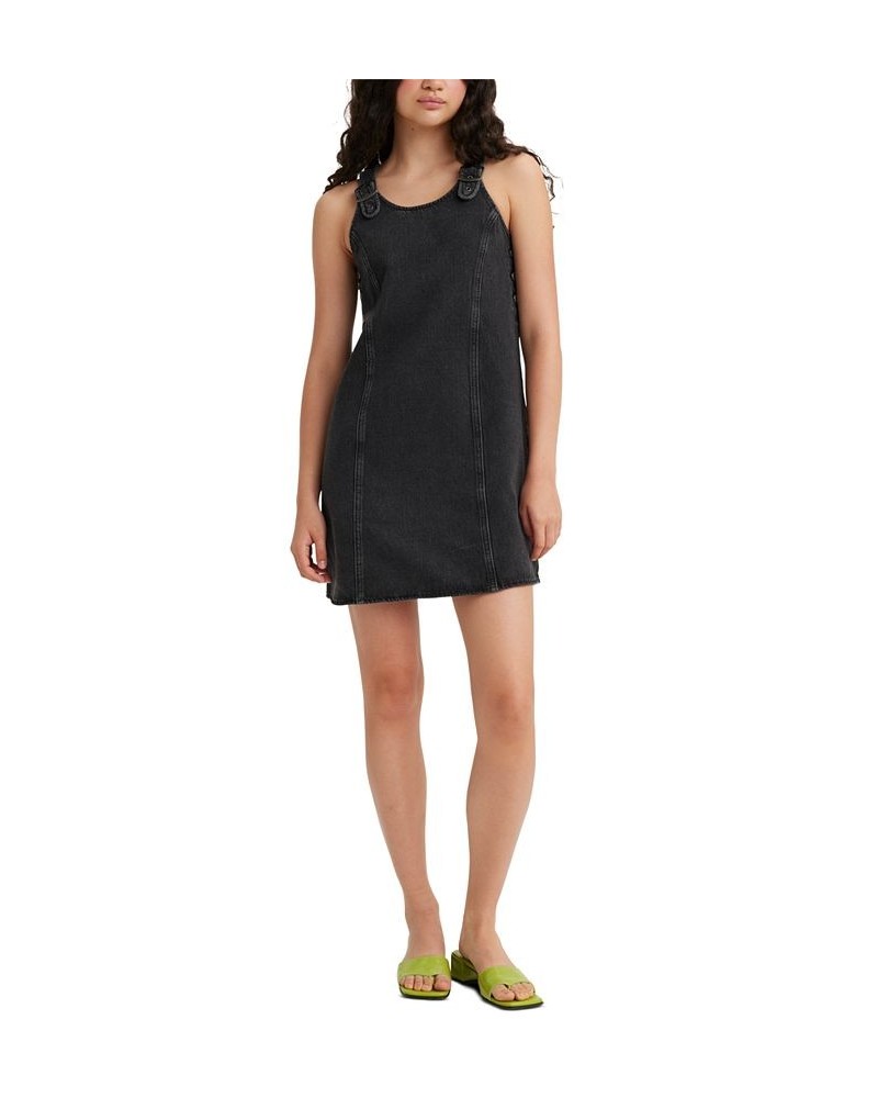 Women's Alyssa Denim Jumper Dress Black $37.09 Dresses