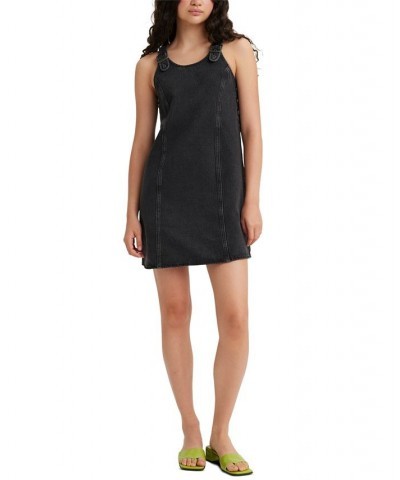 Women's Alyssa Denim Jumper Dress Black $37.09 Dresses