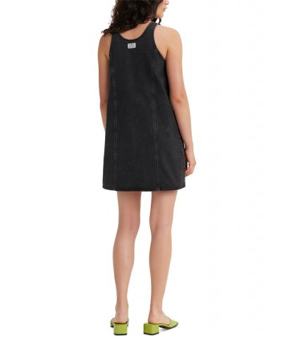 Women's Alyssa Denim Jumper Dress Black $37.09 Dresses