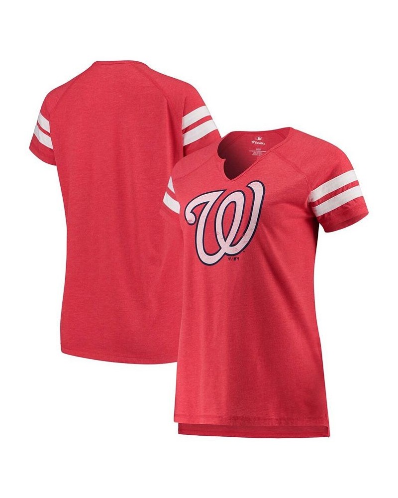 Women's Red White Washington Nationals Tri-Blend Wordmark Notch Neck T-shirt Red $24.95 Tops