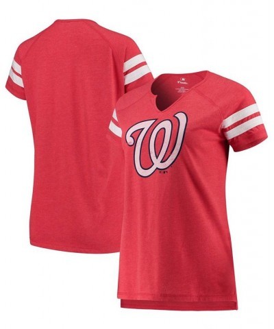 Women's Red White Washington Nationals Tri-Blend Wordmark Notch Neck T-shirt Red $24.95 Tops