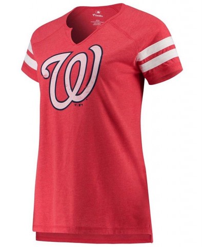 Women's Red White Washington Nationals Tri-Blend Wordmark Notch Neck T-shirt Red $24.95 Tops