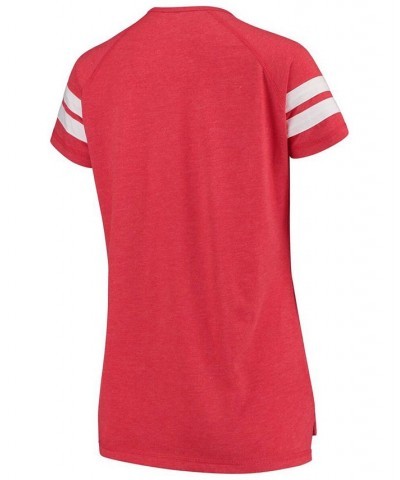 Women's Red White Washington Nationals Tri-Blend Wordmark Notch Neck T-shirt Red $24.95 Tops