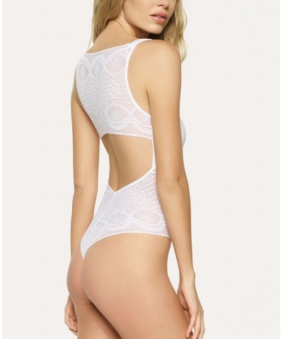 Women's Finesse Modal Bodysuit with Lace Back White $23.55 Lingerie