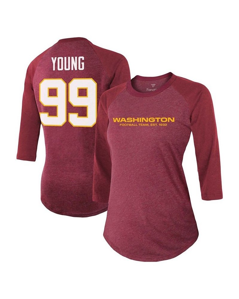 Women's Chase Young Burgundy Washington Football Team Player Name Number Tri-Blend Raglan 3/4 Sleeve T-shirt Burgundy $24.20 ...